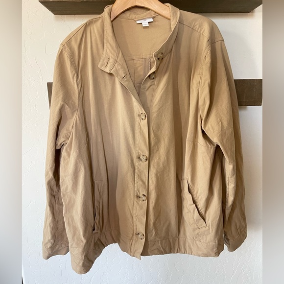 J Jill| Tan Canvas Utility Jacket with Gorgeous Buttons & Pockets, Size XL••• - Picture 1 of 14